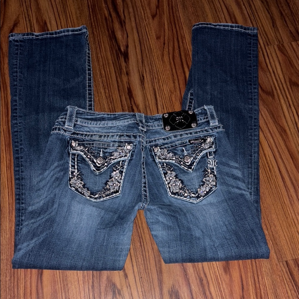 Miss Me Women's Boot Cut Jeans - Blue with Silver Accents